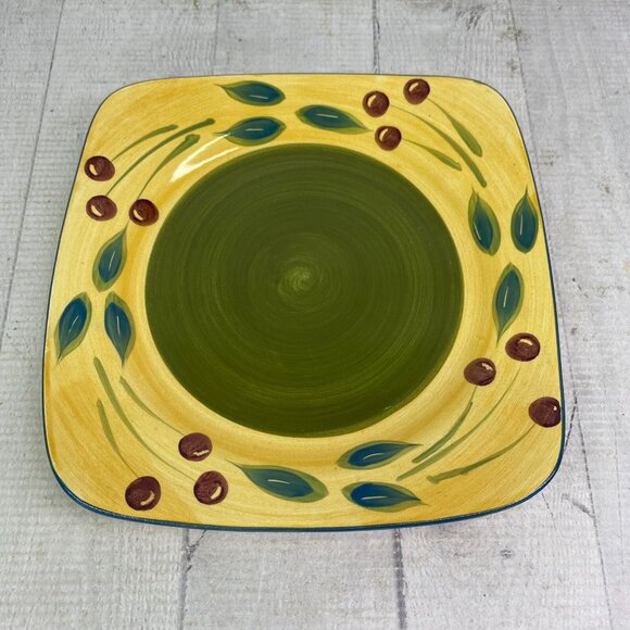 Maxam Sonoma Tuscan TUSCANY Olive Green Center Square Ceramic Salad Plates Set 6 - Picture 4 of 16